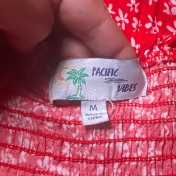 Red Floral Soft Flowy Maxi Dress Adjustable Straps Smocked Bodice Casual Comfort - Picture 11 of 12